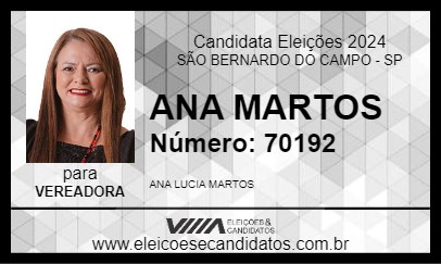 Candidato ANA MARTOS 2024 - SÃO BERNARDO DO CAMPO - Eleições