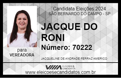 Candidato JACQUE DO RONI 2024 - SÃO BERNARDO DO CAMPO - Eleições