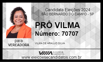 Candidato PRÔ VILMA 2024 - SÃO BERNARDO DO CAMPO - Eleições