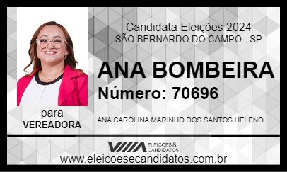 Candidato ANA BOMBEIRA 2024 - SÃO BERNARDO DO CAMPO - Eleições