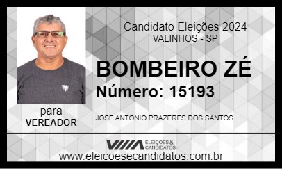 Candidato BOMBEIRO ZÉ 2024 - VALINHOS - Eleições