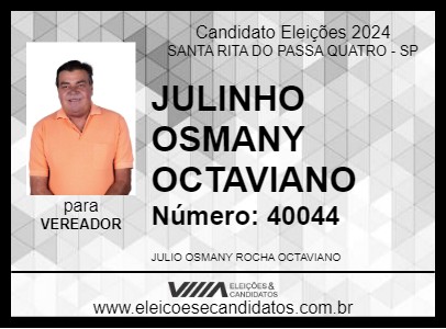 Candidato JULINHO OSMANY OCTAVIANO 2024 - SANTA RITA DO PASSA QUATRO - Eleições