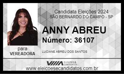 Candidato ANNY ABREU 2024 - SÃO BERNARDO DO CAMPO - Eleições