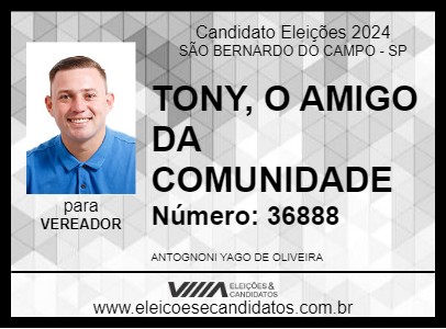 Candidato TONY, O AMIGO DA COMUNIDADE 2024 - SÃO BERNARDO DO CAMPO - Eleições