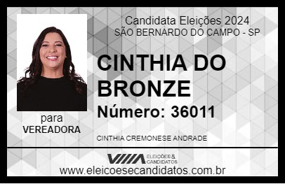 Candidato CINTHIA DO BRONZE 2024 - SÃO BERNARDO DO CAMPO - Eleições