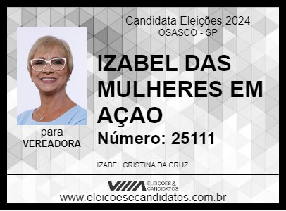 Candidato IZABEL DAS MULHERES EM AÇAO 2024 - OSASCO - Eleições