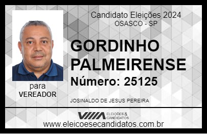 Candidato GORDINHO PALMEIRENSE 2024 - OSASCO - Eleições