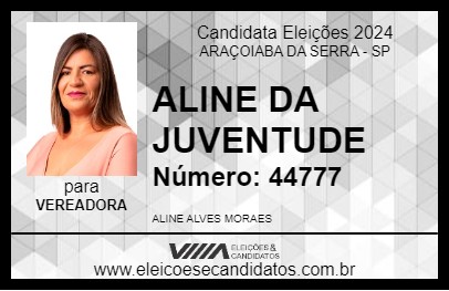 Candidato ALINE DA JUVENTUDE 2024 - ARAÇOIABA DA SERRA - Eleições