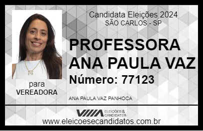 Candidato PROFESSORA ANA PAULA VAZ 2024 - SÃO CARLOS - Eleições