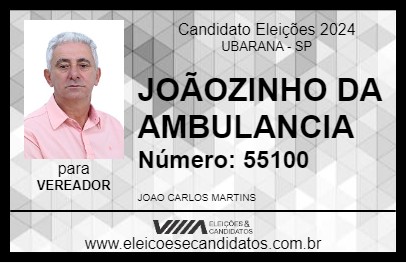 Candidato JOÃOZINHO DA AMBULANCIA 2024 - UBARANA - Eleições