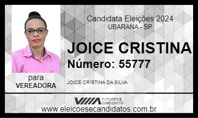 Candidato JOICE CRISTINA 2024 - UBARANA - Eleições