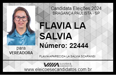 Candidato FLAVIA LA SALVIA 2024 - BRAGANÇA PAULISTA - Eleições