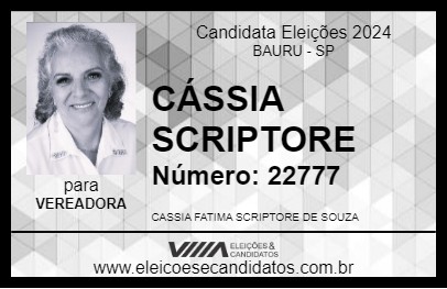 Candidato CÁSSIA SCRIPTORE 2024 - BAURU - Eleições