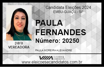 Candidato PAULA FERNANDES 2024 - EMBU-GUAÇU - Eleições