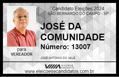 Candidato JOSÉ DA COMUNIDADE 2024 - SÃO BERNARDO DO CAMPO - Eleições