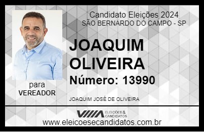 Candidato JOAQUIM OLIVEIRA 2024 - SÃO BERNARDO DO CAMPO - Eleições