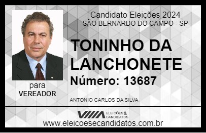 Candidato TONINHO DA LANCHONETE 2024 - SÃO BERNARDO DO CAMPO - Eleições