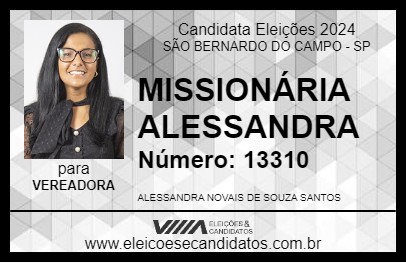 Candidato MISSIONÁRIA ALESSANDRA 2024 - SÃO BERNARDO DO CAMPO - Eleições