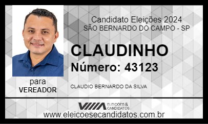 Candidato CLAUDINHO 2024 - SÃO BERNARDO DO CAMPO - Eleições