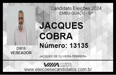 Candidato JACQUES COBRA 2024 - EMBU-GUAÇU - Eleições