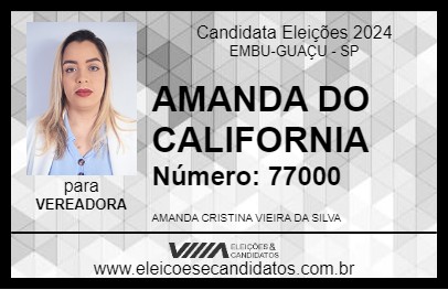 Candidato AMANDA DO CALIFORNIA 2024 - EMBU-GUAÇU - Eleições