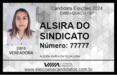 Candidato ALSIRA DO SINDICATO 2024 - EMBU-GUAÇU - Eleições