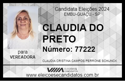 Candidato CLAUDIA DO PRETO 2024 - EMBU-GUAÇU - Eleições