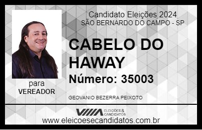 Candidato CABELO DO HAWAY 2024 - SÃO BERNARDO DO CAMPO - Eleições