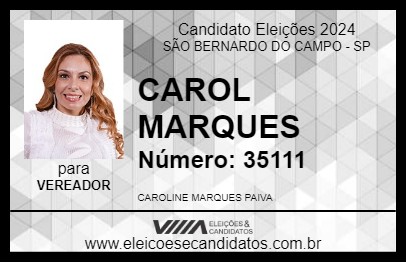 Candidato CAROL MARQUES 2024 - SÃO BERNARDO DO CAMPO - Eleições