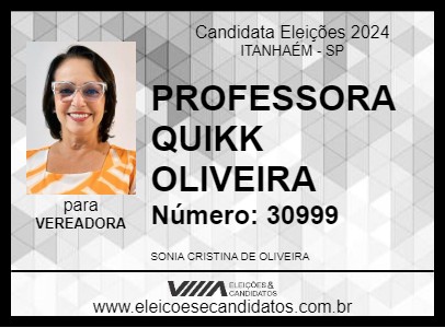 Candidato PROFESSORA QUIKK OLIVEIRA 2024 - ITANHAÉM - Eleições