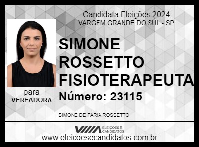 Candidato SIMONE ROSSETTO FISIOTERAPEUTA 2024 - VARGEM GRANDE DO SUL - Eleições