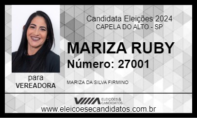 Candidato MARIZA RUBY 2024 - CAPELA DO ALTO - Eleições