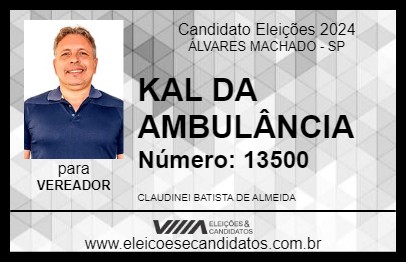 Candidato KAL DA AMBULÂNCIA 2024 - ÁLVARES MACHADO - Eleições