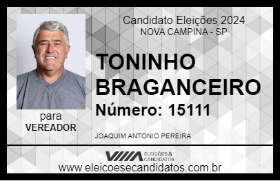 Candidato TONINHO BRAGANCEIRO 2024 - NOVA CAMPINA - Eleições