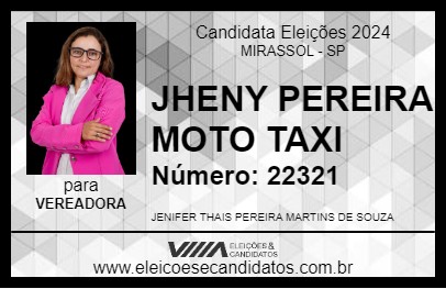 Candidato JHENY PEREIRA MOTO TAXI 2024 - MIRASSOL - Eleições