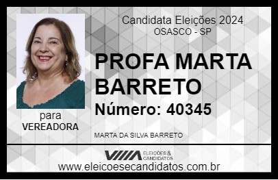 Candidato PROFA MARTA BARRETO 2024 - OSASCO - Eleições