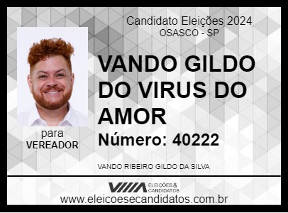 Candidato VANDO GILDO DO VIRUS DO AMOR 2024 - OSASCO - Eleições