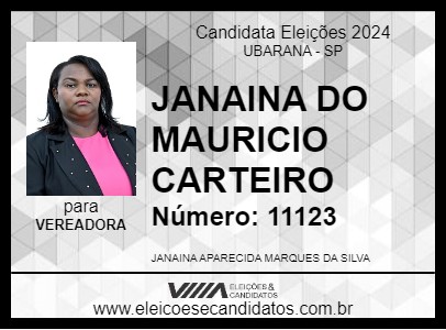 Candidato JANAINA DO MAURICIO CARTEIRO 2024 - UBARANA - Eleições