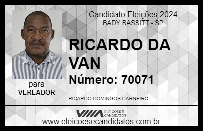 Candidato RICARDO DA VAN 2024 - BADY BASSITT - Eleições