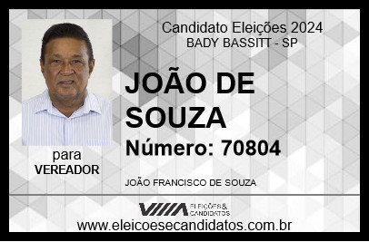 Candidato JOÃO DE SOUZA 2024 - BADY BASSITT - Eleições