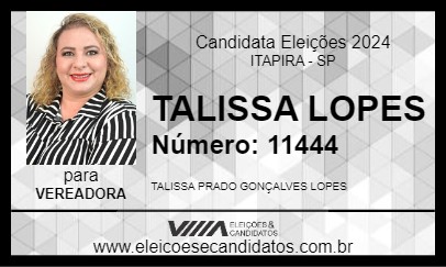 Candidato TALISSA LOPES 2024 - ITAPIRA - Eleições