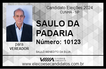 Candidato SAULO DA PADARIA 2024 - CUNHA - Eleições