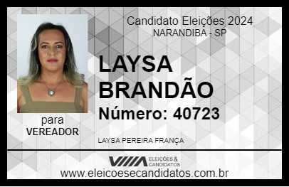 Candidato LAYSA BRANDÃO 2024 - NARANDIBA - Eleições