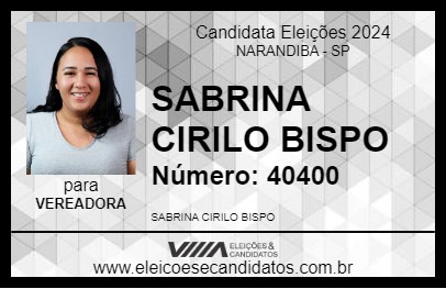 Candidato SABRINA CIRILO BISPO 2024 - NARANDIBA - Eleições