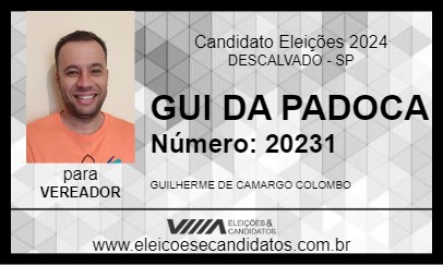 Candidato GUI DA PADOCA 2024 - DESCALVADO - Eleições