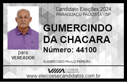 Candidato GUMERCINDO DA CHACARA 2024 - PARAGUAÇU PAULISTA - Eleições