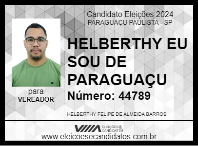 Candidato HELBERTHY EU SOU DE PARAGUAÇU 2024 - PARAGUAÇU PAULISTA - Eleições