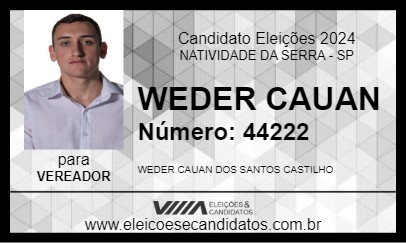 Candidato WEDER CAUAN 2024 - NATIVIDADE DA SERRA - Eleições