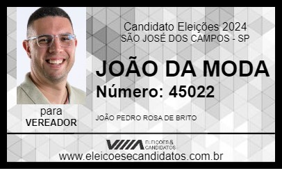 Candidato JOÃO DA MODA 2024 - SÃO JOSÉ DOS CAMPOS - Eleições