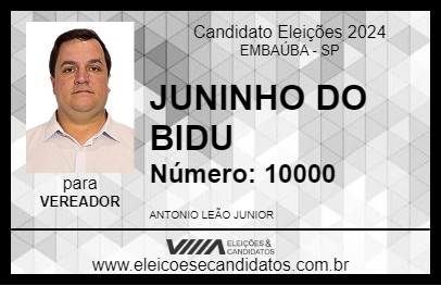 Candidato JUNINHO DO BIDU 2024 - EMBAÚBA - Eleições